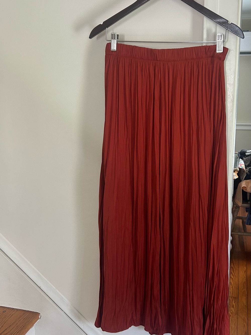 Zara Pleated Maxi Skirt in Deep Rust